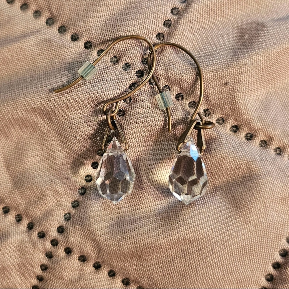 Crystal and brass dangle earrings
